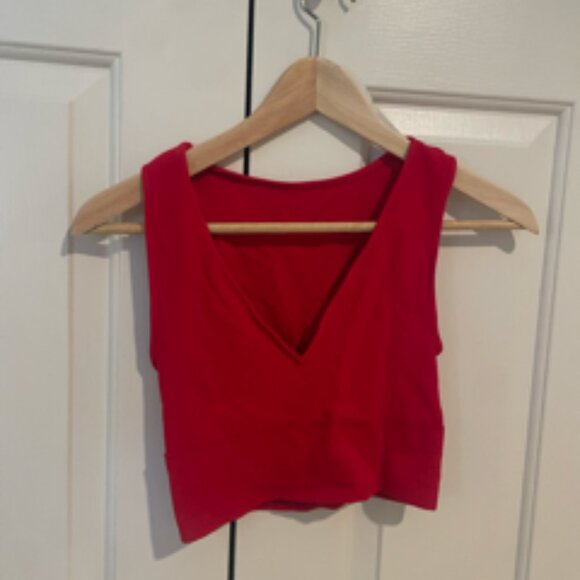 Take The Plunge V-Neck Crop Top Rock N Rags Red - Picture 1 of 6